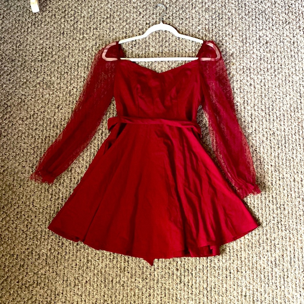 SHEIN/cocktail dress /red / see through sleeve/ brand new